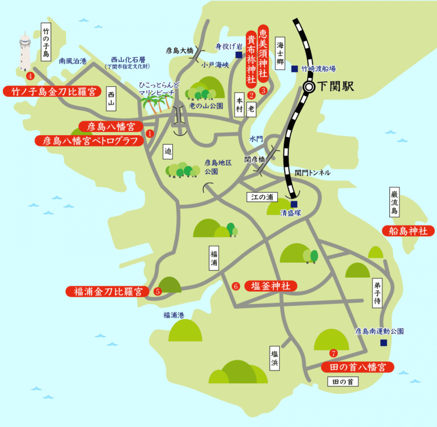 彦島神社めぐりマップ